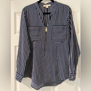 Michael Kors Women's Navy and White Striped Blouse Size L